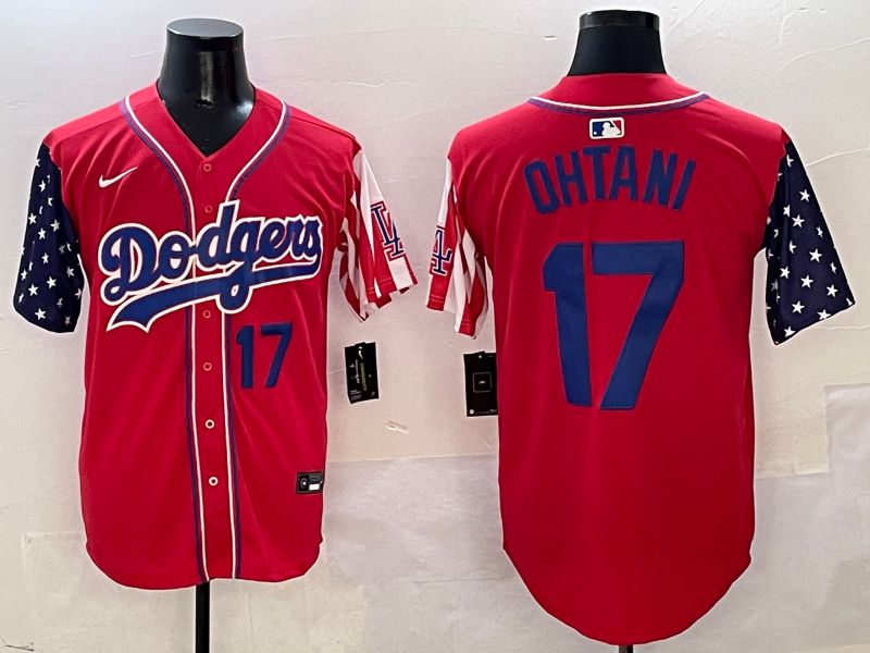 Men Los Angeles Dodgers #17 Ohtani Red a generation of national flags Joint name 2025 Nike MLB Jersey style 16->los angeles dodgers->MLB Jersey